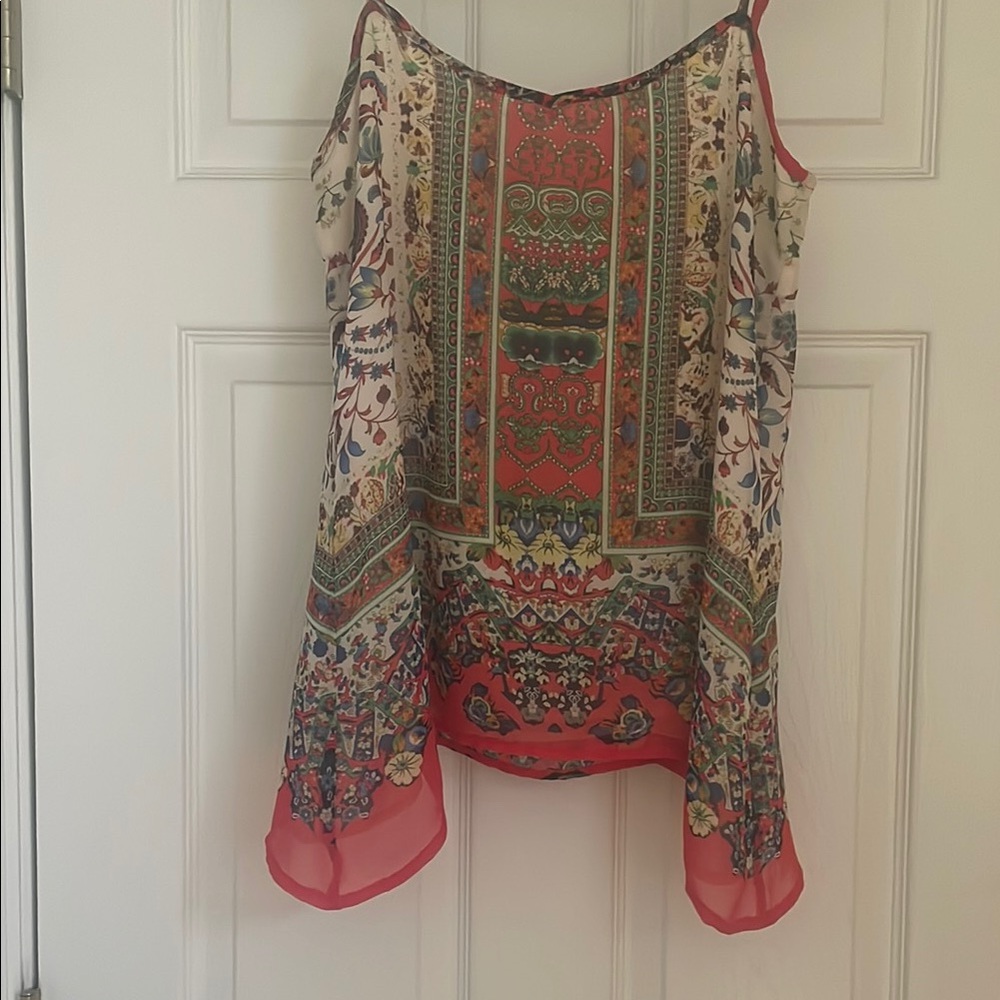 Collective Concepts Pink Tan Asymmetrical Graphic Camisole